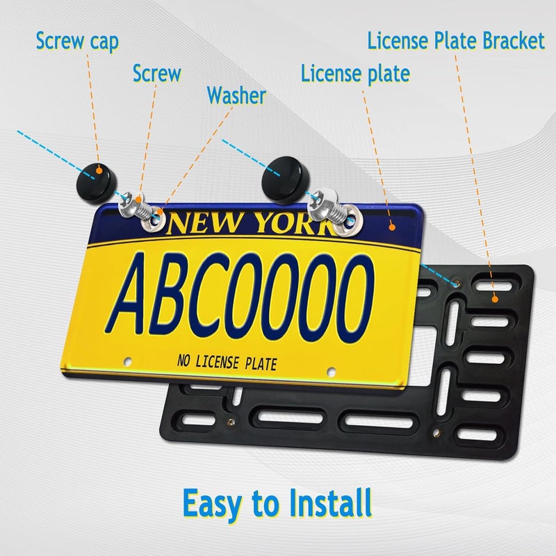 AOOTF Front License Plate Bracket Holder - Universal Front Bumper License Plate Mounting Kit, 2 Drill Holes Car Tag Adapter with Anti Theft Stainless Steel Screw Bolt Caps - Image 5